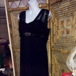 S.L. Fashions Elegant Black Sequin Dress Formal With Broach Size 14